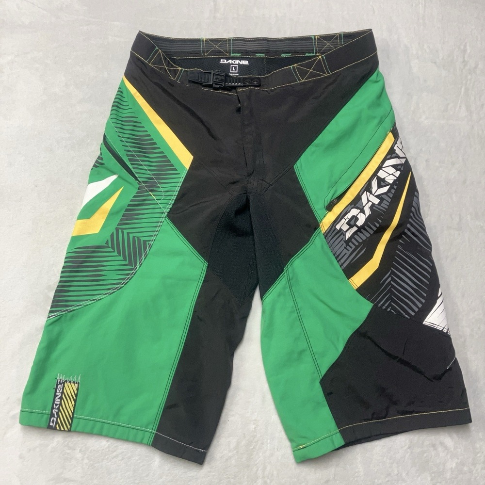 Dakine Descent Shorts Mens L Mountain Bike Ratchet Waist Black Green Cycling